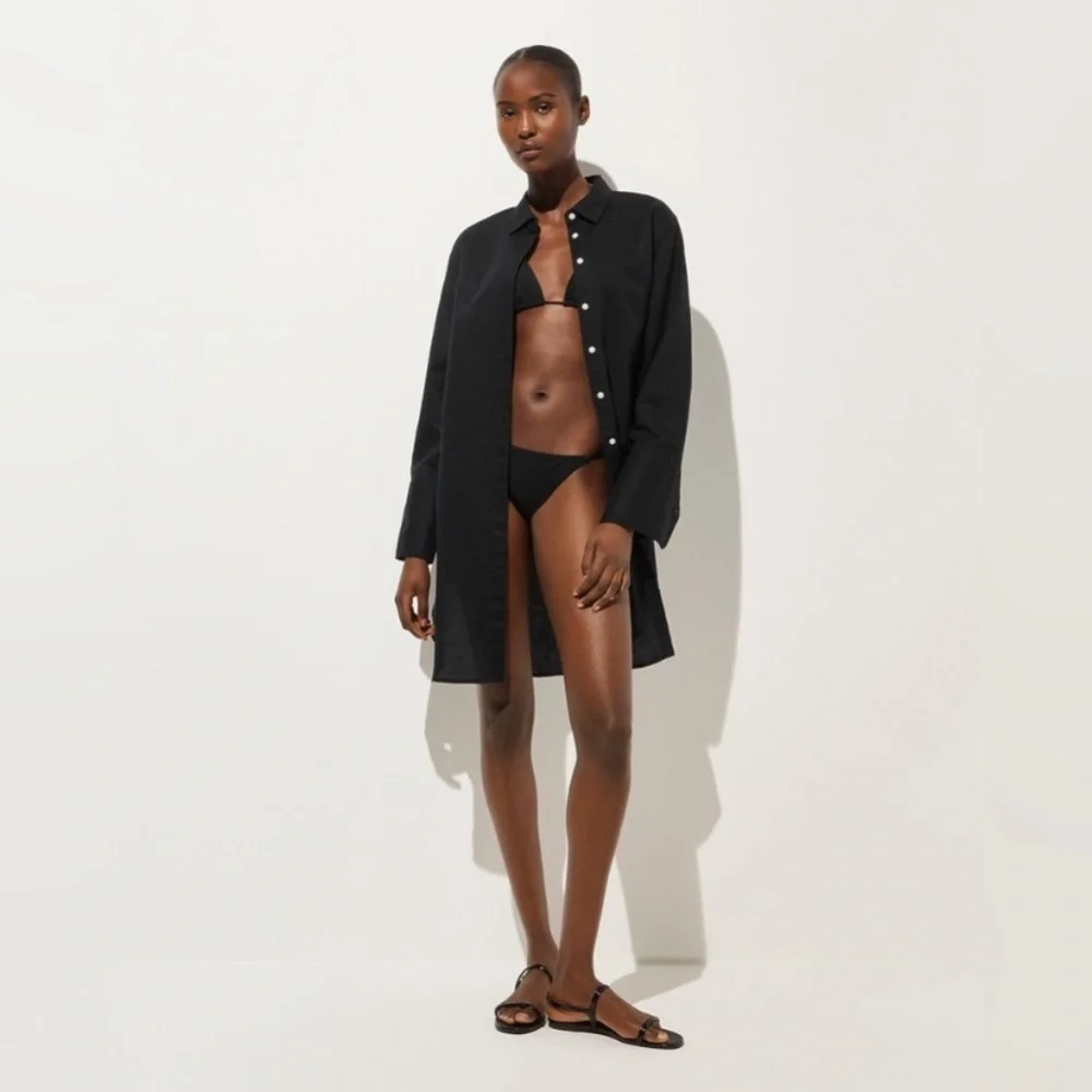 NWT J.Crew Relaxed-fit beach shirt in linen-cotton blend swim cover up SzS black